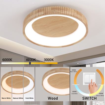 Brilagi - LED φωτιστικό οροφής FALCON WOOD MODERN LED/40W/230V 3000/4000/6000K Ø 60 cm ξύλο
