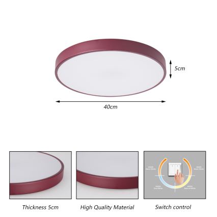 Brilagi - Φωτιστικό οροφής LED POOL LED/48W/230V 3000/4000/6000K Ø 40 εκ. μπορντό