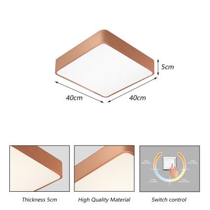 Brilagi - Φωτιστικό οροφής LED POOL SQUARE LED/36W/230V 3000/4000/6000K 40x40 cm μπρονζέ