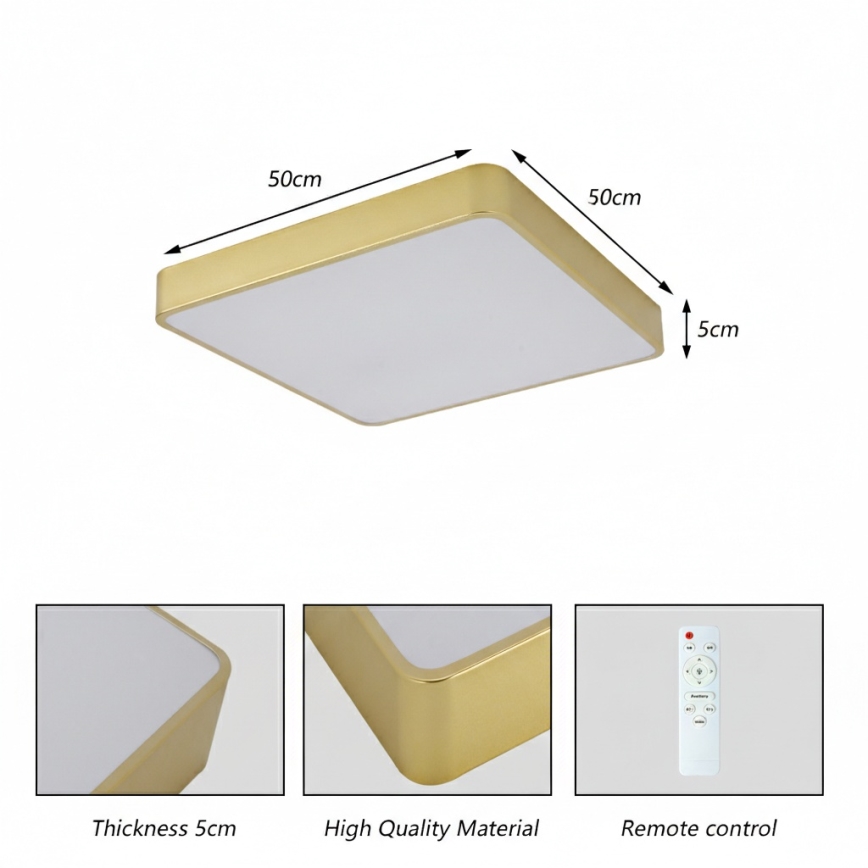 Brilagi - LED φωτιστικό οροφής POOL SQUARE LED/48W/230V 3000/4000/6000K 50x50 cm χρυσό