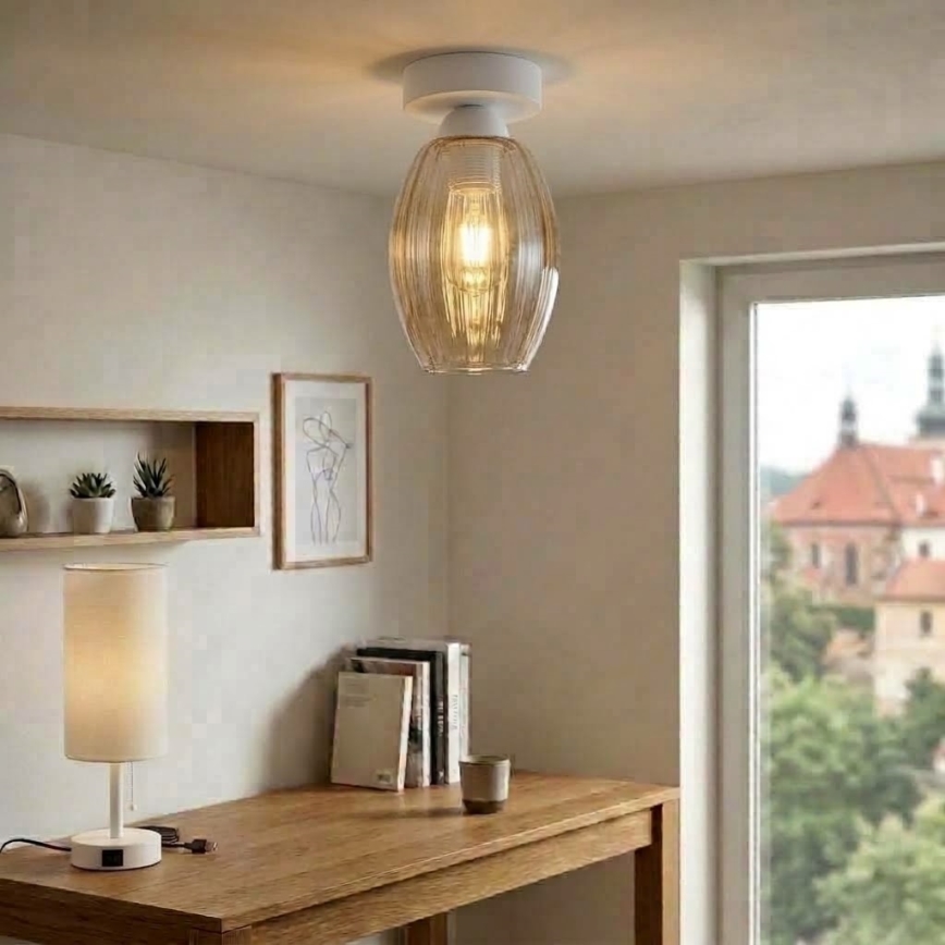 BRILAGI - LED Φωτιστικό οροφής RETRO GLASS 1xE27/60W/230V Ø 17 cm λευκό/καπνιστό μπεζ