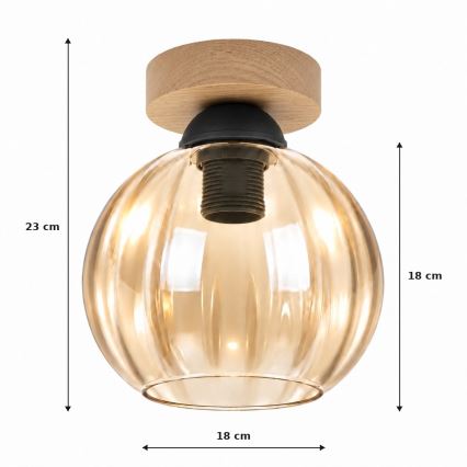 BRILAGI - LED φωτιστικό οροφής RETRO GLASS 1xE27/60W/230V, διάμ. 18 cm, δρυς/καπνιστό μπεζ