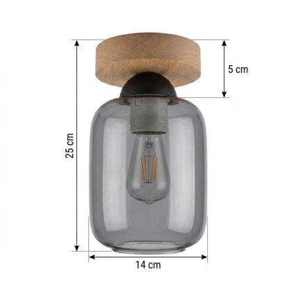 BRILAGI - Φωτιστικό οροφής LED RETRO GLASS 1xE27/60W/230V Ø 14 cm δρυς/καπνιστό γκρι