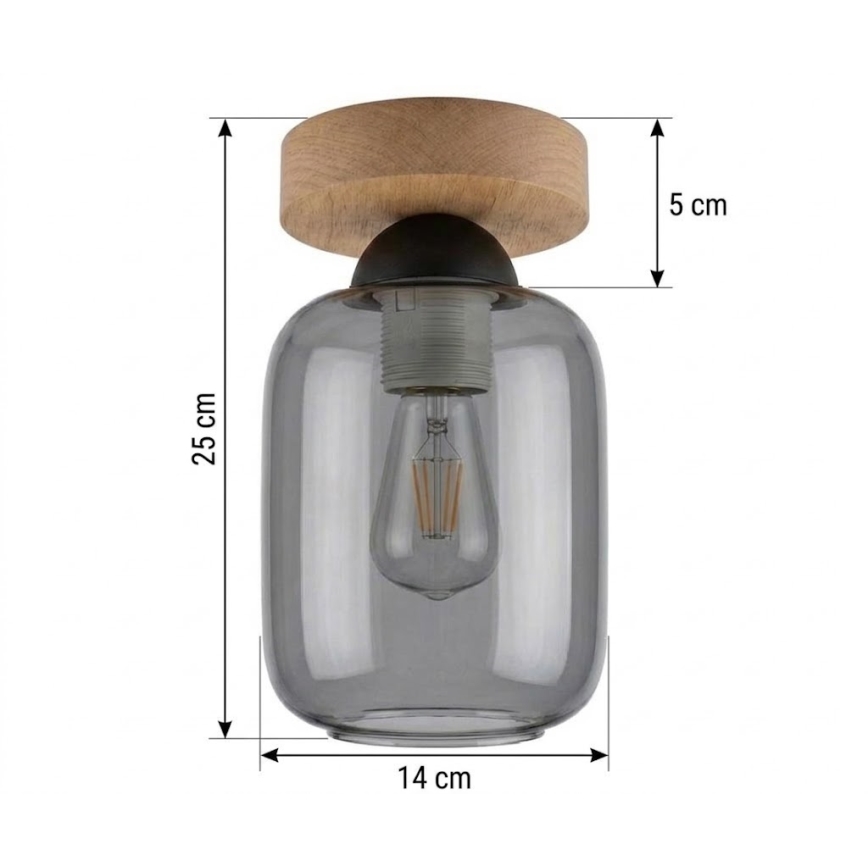 BRILAGI - Φωτιστικό οροφής LED RETRO GLASS 1xE27/60W/230V Ø 14 cm δρυς/καπνιστό γκρι