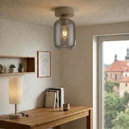 BRILAGI - Φωτιστικό οροφής LED RETRO GLASS 1xE27/60W/230V διάμ. 14 cm μπεζ/καπνιστό γκρι