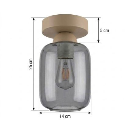 BRILAGI - Φωτιστικό οροφής LED RETRO GLASS 1xE27/60W/230V διάμ. 14 cm μπεζ/καπνιστό γκρι