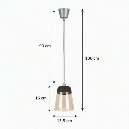Brilagi - LED κρεμαστό φωτιστικό με καλώδιο RETRO GLASS 1xE27/60W/230V Ø 15,5 cm ασημί/καπνιστό μπεζ/μαύρο