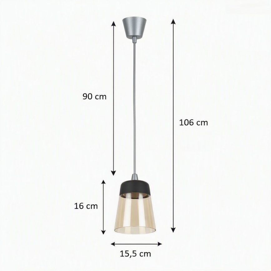 Brilagi - LED κρεμαστό φωτιστικό με καλώδιο RETRO GLASS 1xE27/60W/230V Ø 15,5 cm ασημί/καπνιστό μπεζ/μαύρο