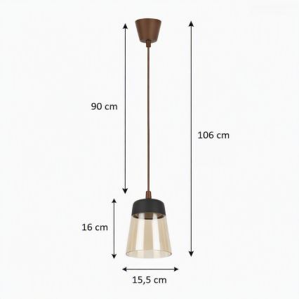 Brilagi - LED κρεμαστό φωτιστικό με καλώδιο RETRO GLASS 1xE27/60W/230V Ø 15,5 cm καφέ/καπνιστό μπεζ/μαύρο