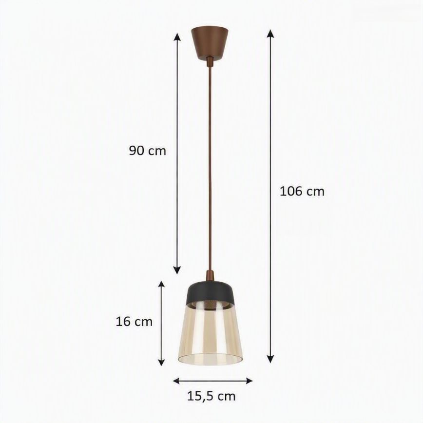 Brilagi - LED κρεμαστό φωτιστικό με καλώδιο RETRO GLASS 1xE27/60W/230V Ø 15,5 cm καφέ/καπνιστό μπεζ/μαύρο