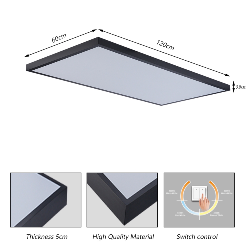 Brilagi - LED φωτιστικό οροφής μπάνιου FRAME LED/96W/230V 120x60 cm 3000/4000/6000K IP44 μαύρο