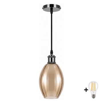 BRILAGI - LED Φωτιστικό οροφής με καλώδιο RETRO GLASS 1xE27/60W/230V Ø 17 cm μαύρο/καπνιστό μπεζ