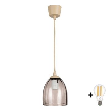 Brilagi - LED φωτιστικό οροφής με καλώδιο RETRO GLASS 1xE27/60W/230V Ø 17 cm μπεζ/καπνιστό μπεζ