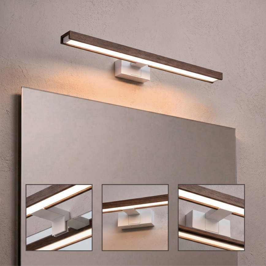 Brilagi - LED φωτισμός για καθρέφτη μπάνιου 3 σε 1 WOODY MIRROR 3 σε 1 LED/12W/230V 60 cm IP44 λευκό/δρυς/καρυδιά