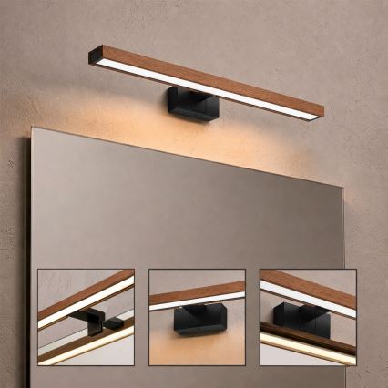 Brilagi - Φωτισμός LED για καθρέφτη μπάνιου 3 σε 1 WOODY MIRROR LED/12W/230V 60 cm IP44 μαύρο/δρυς-κερασιά