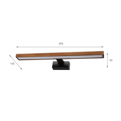 Brilagi - Φωτισμός LED για καθρέφτη μπάνιου 3 σε 1 WOODY MIRROR LED/12W/230V 60 cm IP44 μαύρο/δρυς-κερασιά
