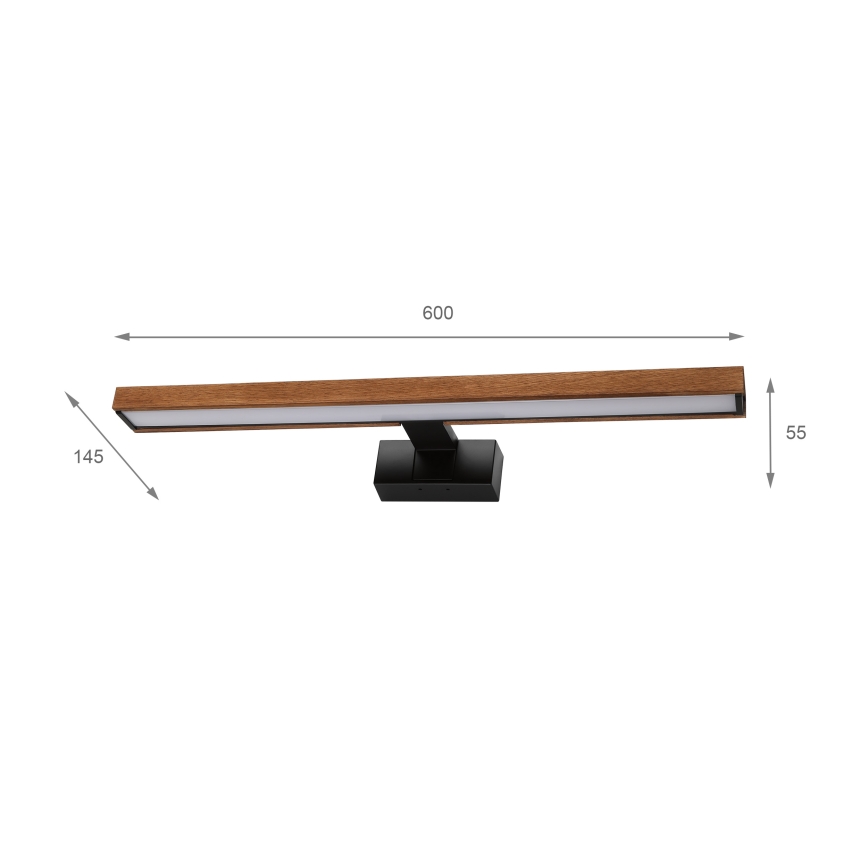 Brilagi - Φωτισμός LED για καθρέφτη μπάνιου 3 σε 1 WOODY MIRROR LED/12W/230V 60 cm IP44 μαύρο/δρυς-κερασιά