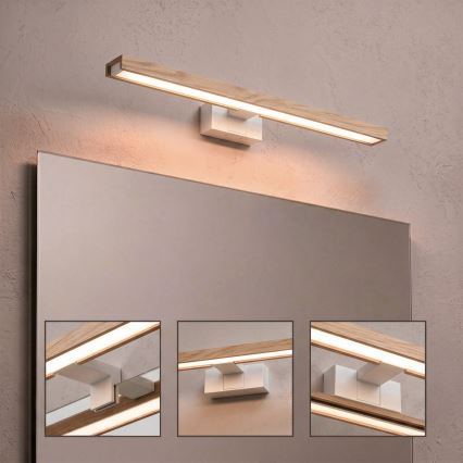 Brilagi - LED φωτισμός καθρέφτη μπάνιου 3-σε-1 WOODY MIRROR LED/12W/230V 60 cm IP44 λευκό/δρυς