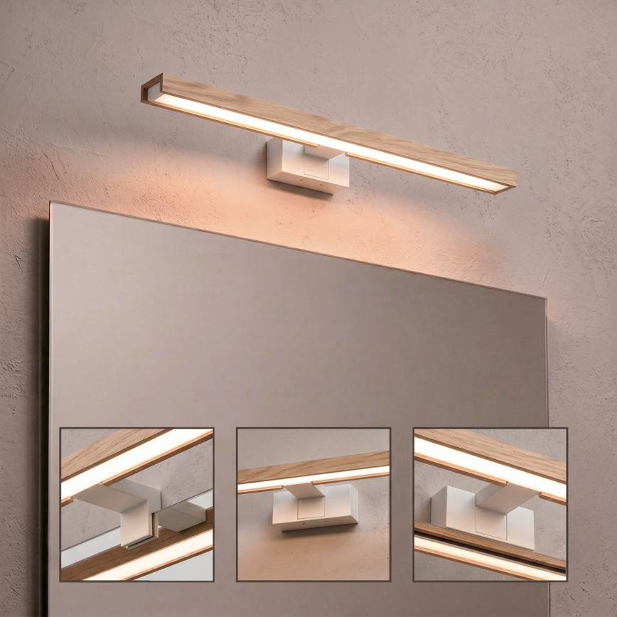 Brilagi - LED φωτισμός καθρέφτη μπάνιου 3-σε-1 WOODY MIRROR LED/12W/230V 60 cm IP44 λευκό/δρυς