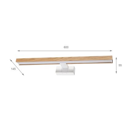 Brilagi - LED φωτισμός καθρέφτη μπάνιου 3-σε-1 WOODY MIRROR LED/12W/230V 60 cm IP44 λευκό/δρυς
