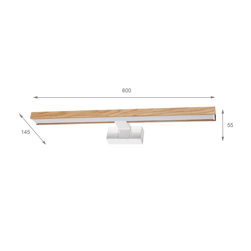 Brilagi - LED φωτισμός καθρέφτη μπάνιου 3-σε-1 WOODY MIRROR LED/12W/230V 60 cm IP44 λευκό/δρυς