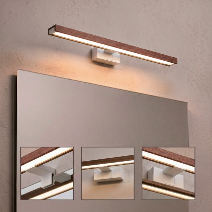 Brilagi - LED φωτισμός καθρέφτη μπάνιου 3 σε 1 WOODY MIRROR LED/12W/230V 60 cm IP44 λευκό/δρυς κερασιά