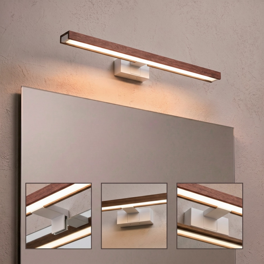 Brilagi - LED φωτισμός καθρέφτη μπάνιου 3 σε 1 WOODY MIRROR LED/12W/230V 60 cm IP44 λευκό/δρυς κερασιά