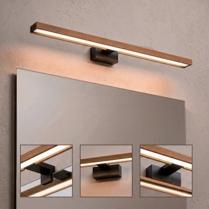 Brilagi - LED φωτισμός καθρέφτη μπάνιου 3-σε-1 WOODY MIRROR LED/15W/230V 80 cm IP44 μαύρο/δρυς κεράσι