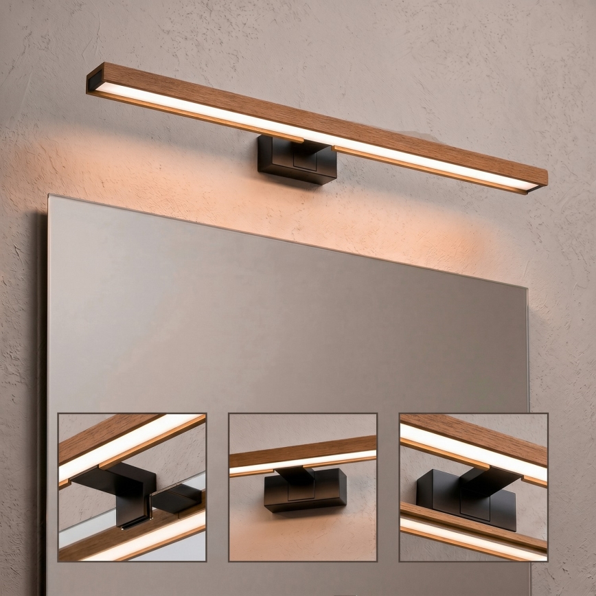 Brilagi - LED φωτισμός καθρέφτη μπάνιου 3-σε-1 WOODY MIRROR LED/15W/230V 80 cm IP44 μαύρο/δρυς κεράσι