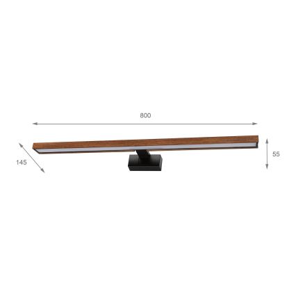 Brilagi - LED φωτισμός καθρέφτη μπάνιου 3-σε-1 WOODY MIRROR LED/15W/230V 80 cm IP44 μαύρο/δρυς κεράσι
