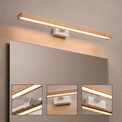 Brilagi - LED φωτισμός καθρέφτη μπάνιου 3-σε-1 WOODY MIRROR LED/15W/230V 80 cm IP44 λευκό/δρυς