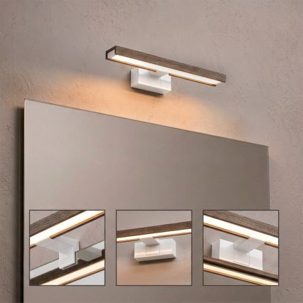 Brilagi - LED φωτισμός καθρέπτη μπάνιου 3-σε-1 WOODY MIRROR LED/8W/230V 40 cm IP44 λευκό/δρυς