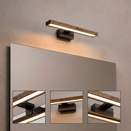 Brilagi - LED φωτισμός καθρέφτη μπάνιου 3-σε-1 WOODY MIRROR LED/8W/230V 40 cm IP44 μαύρο/δρυς