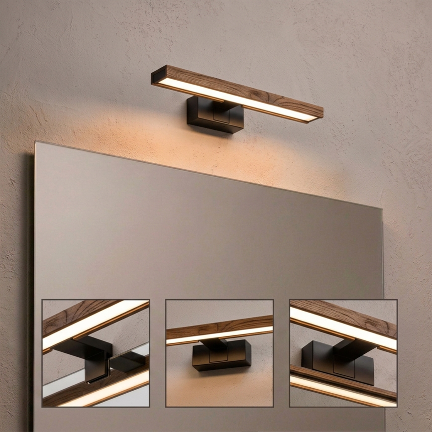 Brilagi - LED φωτισμός καθρέφτη μπάνιου 3-σε-1 WOODY MIRROR LED/8W/230V 40 cm IP44 μαύρο/δρυς