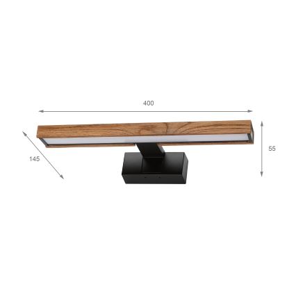 Brilagi - LED φωτισμός καθρέφτη μπάνιου 3-σε-1 WOODY MIRROR LED/8W/230V 40 cm IP44 μαύρο/δρυς