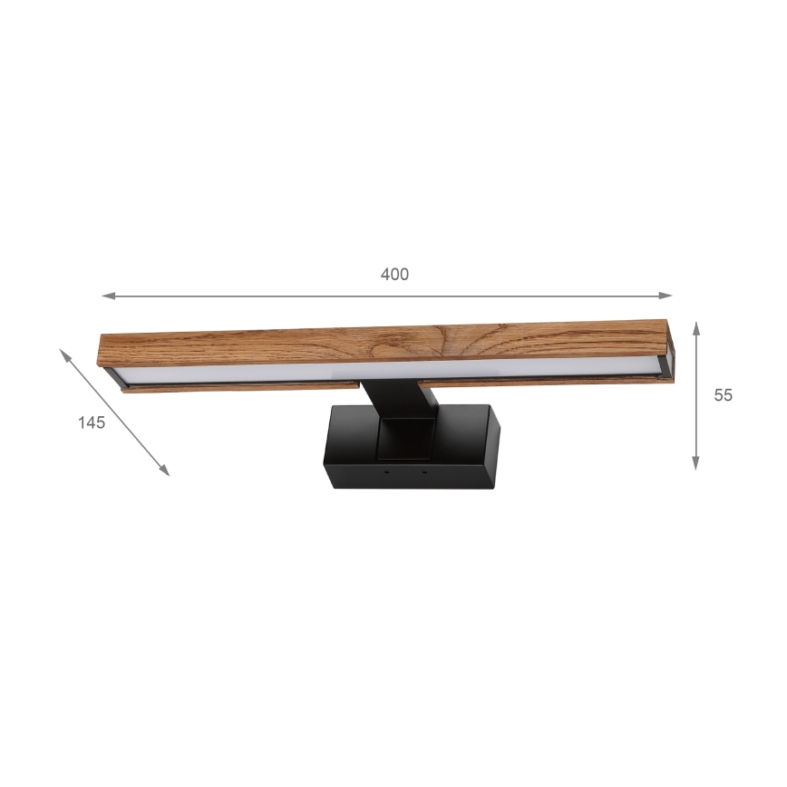 Brilagi - LED φωτισμός καθρέφτη μπάνιου 3-σε-1 WOODY MIRROR LED/8W/230V 40 cm IP44 μαύρο/δρυς