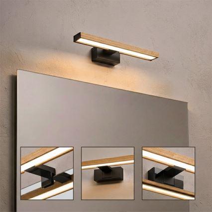 Brilagi - LED φωτισμός καθρέφτη για μπάνιο 3-σε-1 WOODY MIRROR LED/8W/230V IP44 μαύρο/δρυς