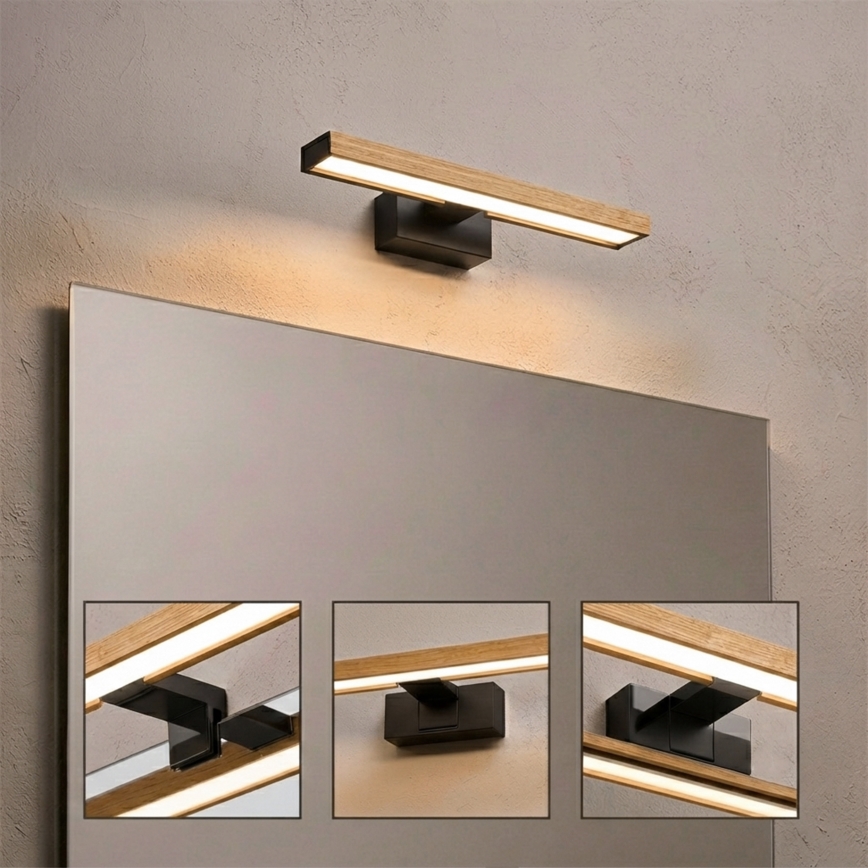 Brilagi - LED φωτισμός καθρέφτη για μπάνιο 3-σε-1 WOODY MIRROR LED/8W/230V IP44 μαύρο/δρυς