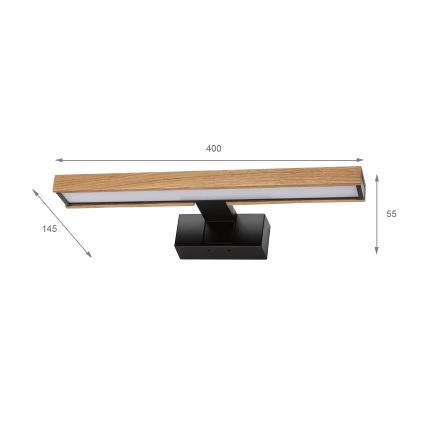 Brilagi - LED φωτισμός καθρέφτη για μπάνιο 3-σε-1 WOODY MIRROR LED/8W/230V IP44 μαύρο/δρυς