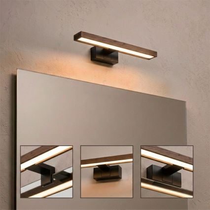 Brilagi - LED φωτισμός καθρέφτη μπάνιου 3-σε-1 WOODY MIRROR LED/8W/230V 40 cm IP44 μαύρο/δρυς-καρυδιά
