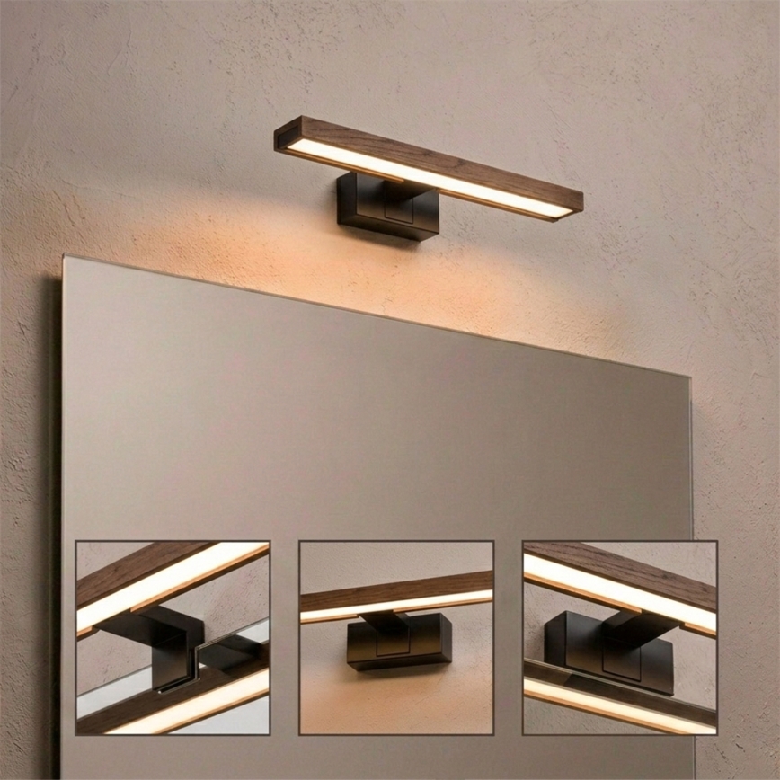 Brilagi - LED φωτισμός καθρέφτη μπάνιου 3-σε-1 WOODY MIRROR LED/8W/230V 40 cm IP44 μαύρο/δρυς-καρυδιά
