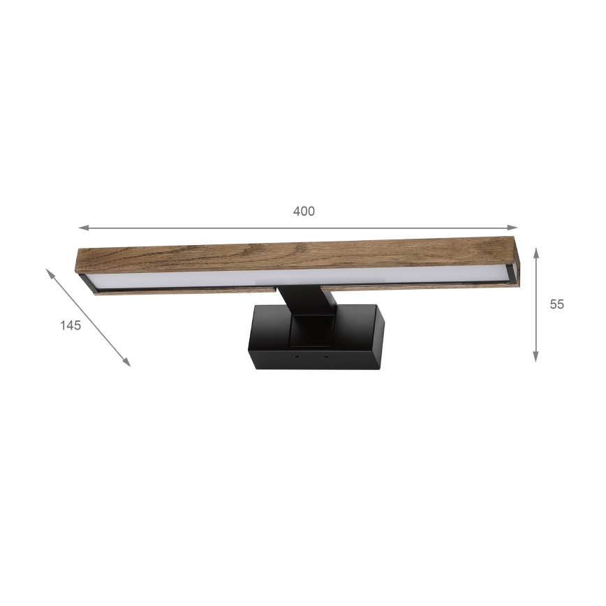 Brilagi - LED φωτισμός καθρέφτη μπάνιου 3-σε-1 WOODY MIRROR LED/8W/230V 40 cm IP44 μαύρο/δρυς-καρυδιά