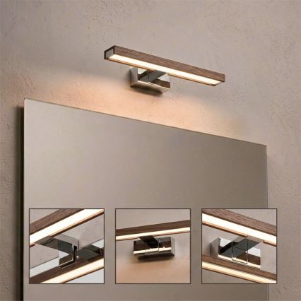 Brilagi - Φωτισμός LED 3-σε-1 για καθρέφτη μπάνιου WOODY MIRROR LED/8W/230V 40 cm IP44 γυαλιστερό χρώμιο/δρυς-καρυδιά
