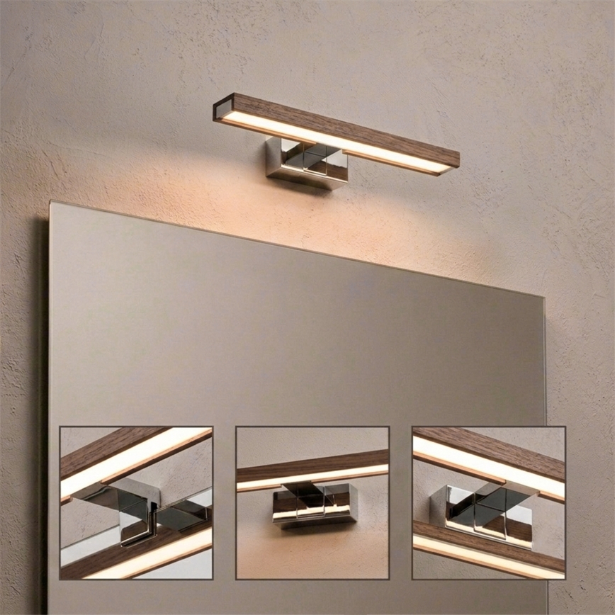 Brilagi - Φωτισμός LED 3-σε-1 για καθρέφτη μπάνιου WOODY MIRROR LED/8W/230V 40 cm IP44 γυαλιστερό χρώμιο/δρυς-καρυδιά