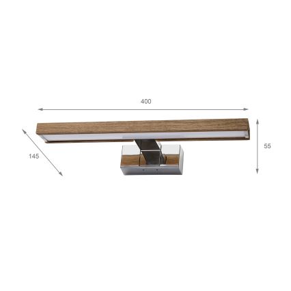 Brilagi - Φωτισμός LED 3-σε-1 για καθρέφτη μπάνιου WOODY MIRROR LED/8W/230V 40 cm IP44 γυαλιστερό χρώμιο/δρυς-καρυδιά