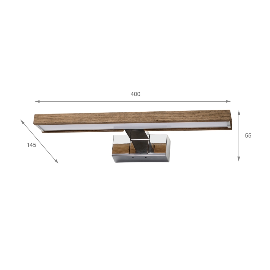 Brilagi - Φωτισμός LED 3-σε-1 για καθρέφτη μπάνιου WOODY MIRROR LED/8W/230V 40 cm IP44 γυαλιστερό χρώμιο/δρυς-καρυδιά