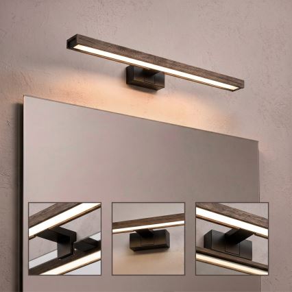 Brilagi - LED φωτισμός καθρέφτη μπάνιου 3-σε-1 WOODY MIRROR LED/12W/230V IP44 μαύρο/δρυς (καρυδιά)