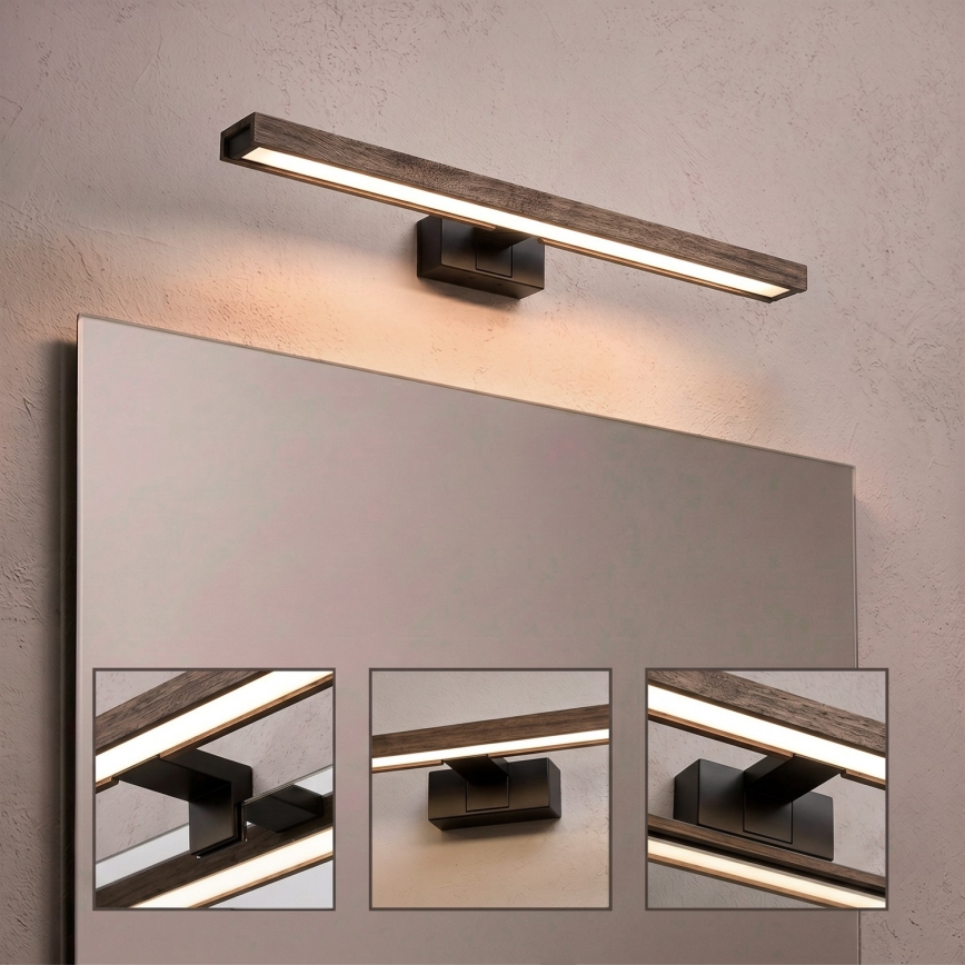 Brilagi - LED φωτισμός καθρέφτη μπάνιου 3-σε-1 WOODY MIRROR LED/12W/230V IP44 μαύρο/δρυς (καρυδιά)