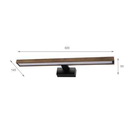 Brilagi - LED φωτισμός καθρέφτη μπάνιου 3-σε-1 WOODY MIRROR LED/12W/230V IP44 μαύρο/δρυς (καρυδιά)