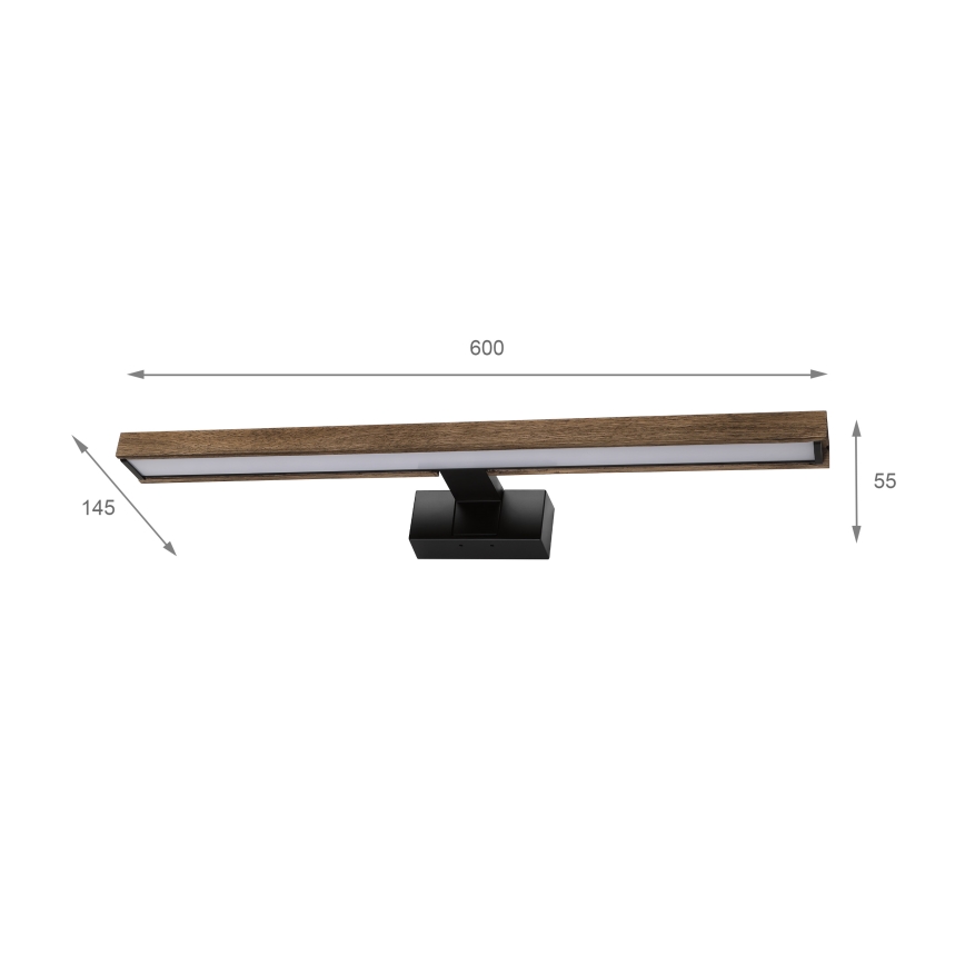Brilagi - LED φωτισμός καθρέφτη μπάνιου 3-σε-1 WOODY MIRROR LED/12W/230V IP44 μαύρο/δρυς (καρυδιά)